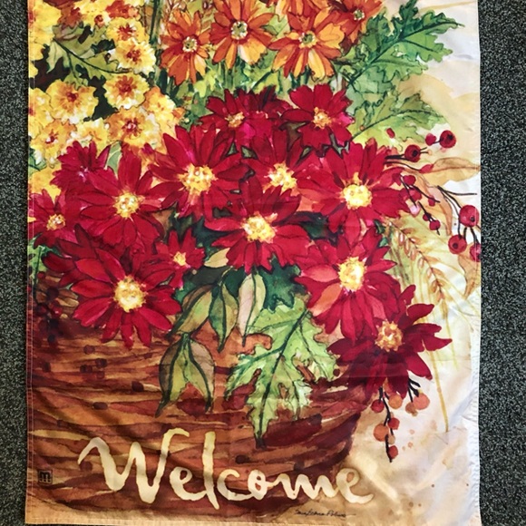 🍁Welcome Fall Mums in Basket Artist Print Full Size Flag - Picture 1 of 6